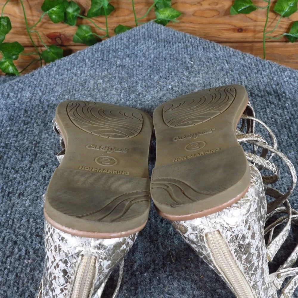 Cat & Jack Dion Girls Gladiator Sandals Size 2 Faux Gold Snakeskin Ankle Strap